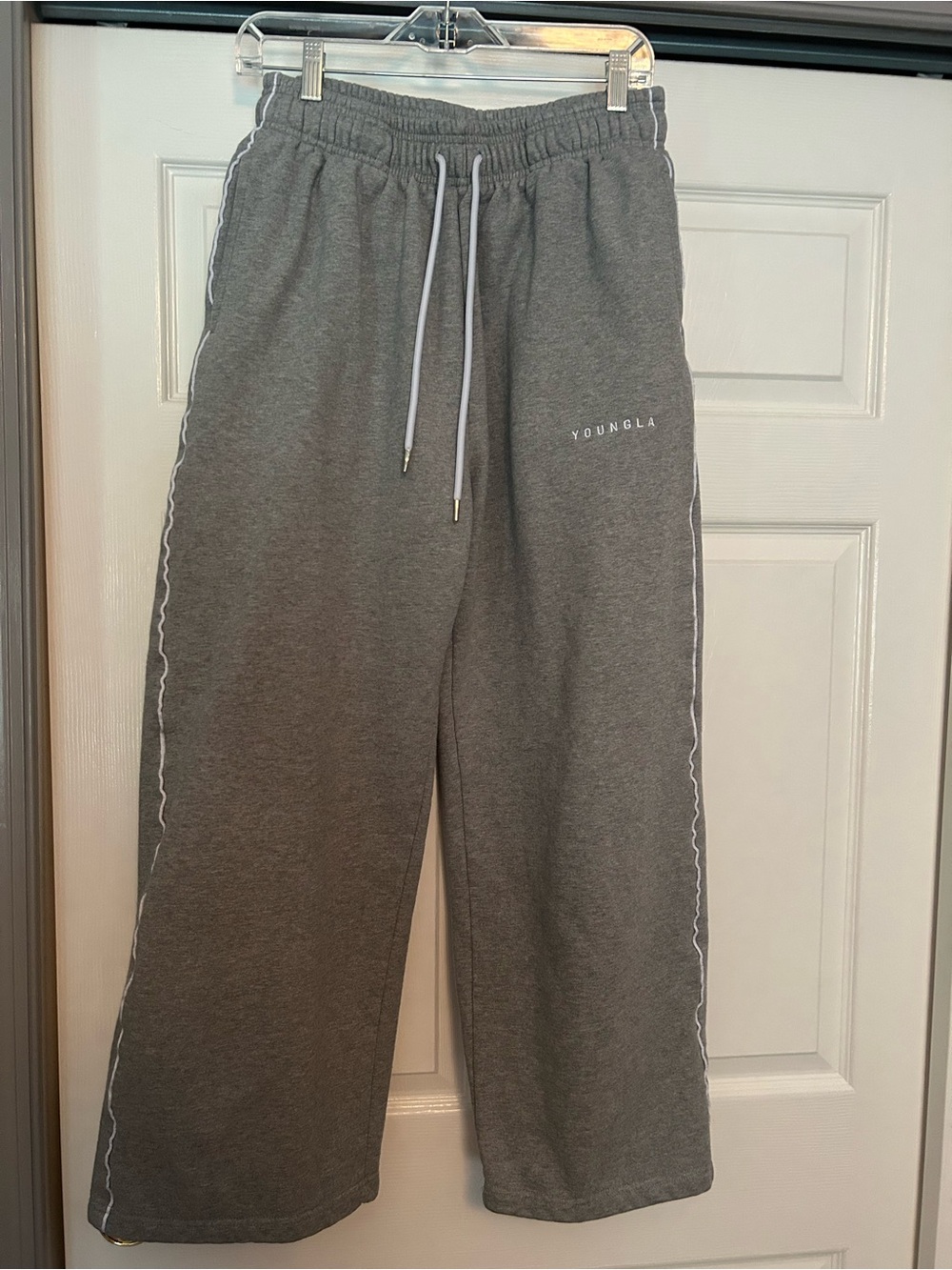 YoungLA Gray Wide-Leg Sweatpants with White Piping